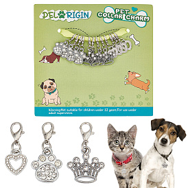 12 шт 3 стили сердце/корона/лапа принт сплава подвеска для домашних животных украшения, Сплав с застежками когтя омара