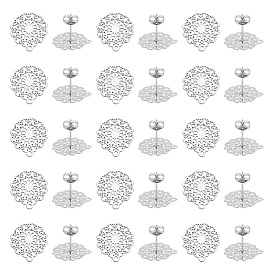 30 шт 304 детали серьги-гвоздики из нержавеющей стали, с горизонтальной петлей, филигранные цветок