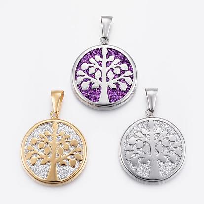 304 Stainless Steel Pendants, with Glitting Cloth, Tree of Life