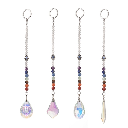 Chakra Gemstone Beaded Dowsing Pendulum, Hamsa Hand with Evil Eye Lampwork & Glass Charms