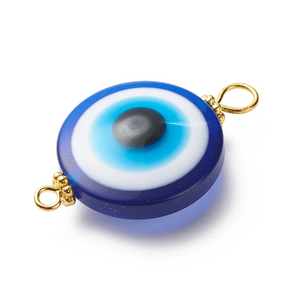 Transparent Evil Eye Resin Connector Charms, with Alloy Spacer Beads and Iron Double Loops, Mixed Color, Flat Round