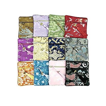 Double-layer Zipper Cloth Bag, Chinese Style Jewelry Storage Bag for Jewelry Accessories, Random Pattern