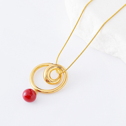 3шт. европейский кулон из нержавеющей стали с геометрическим узором в виде двойного круга и красным круглым кулоном, ожерелья для женщин