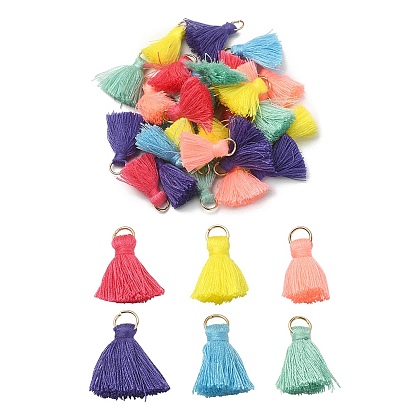 30Pcs 6 Colors Polycotton(Polyester Cotton) Tassel Pendant Decorations, with Iron Findings