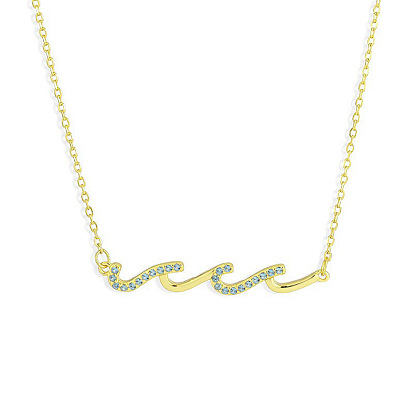 Латунный микропаве светло-голубой кубический цирконий волнообразный кулон кабельная цепь ожерелья для женщин