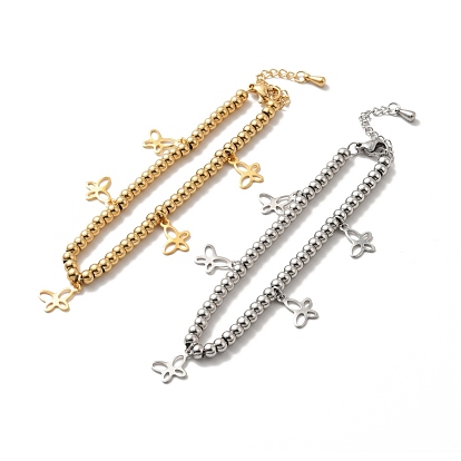 304 браслет-бабочка из нержавеющей стали с круглыми бусинами из нержавеющей стали для женщин