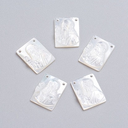 Natural White Shell Mother of Pearl Shell Pendants, Rectangle with Old Man