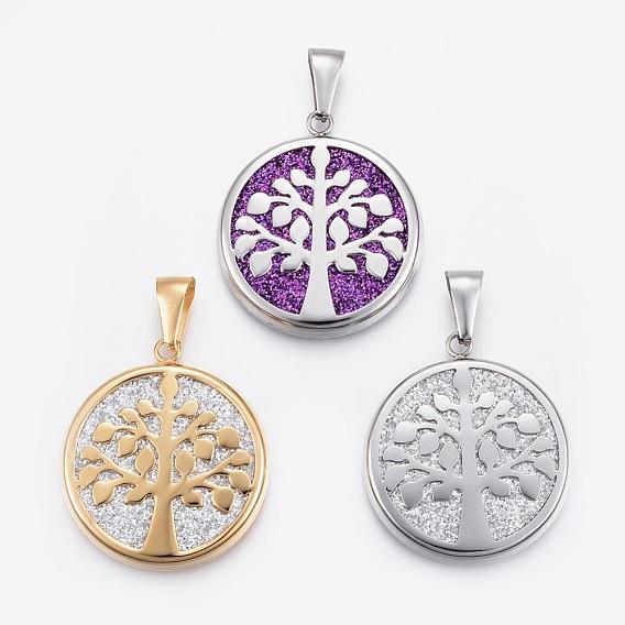 304 Stainless Steel Pendants, with Glitting Cloth, Tree of Life