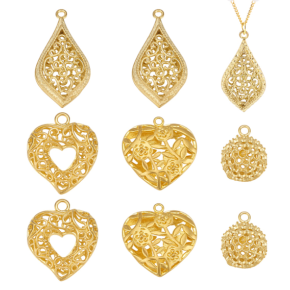 8 шт. 4 стили латунные полые подвески, разнообразные