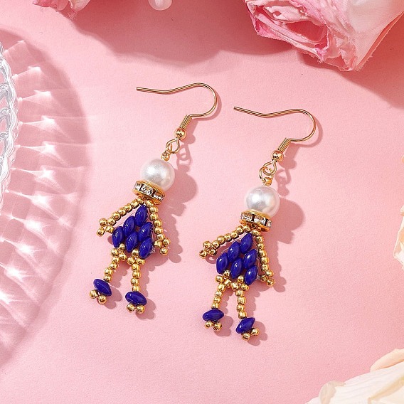 Серьги с подвесками из стеклянного бисера, с круглой бусиной из стеклянного жемчуга и 304 крючками из нержавеющей стали, человек