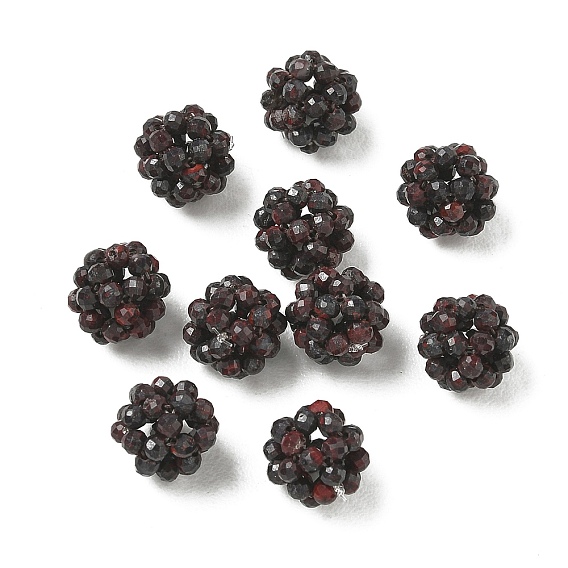Natural Brecciated Jasper Woven Beads, Cluster Beads, Faceted, Round