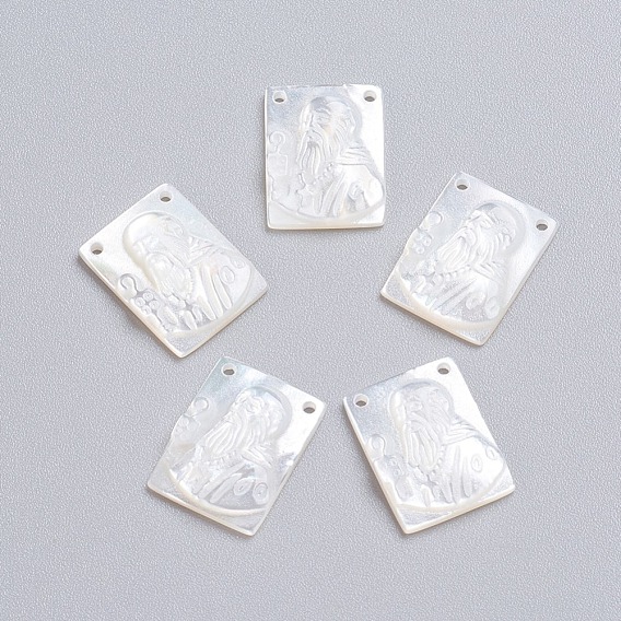 Natural White Shell Mother of Pearl Shell Pendants, Rectangle with Old Man