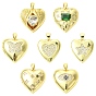 7шт. 7 стили латунные кулоны-медальоны с микропаве из прозрачного кубического циркония, сердце, золотые