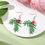 Stainless Steel Glass Dangle Earrings, Christmas Leaf