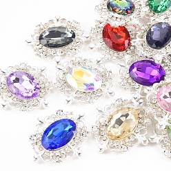 Acrylic Crystal Rhinestone Cabochons, with Silver Plated Alloy Findings, Cadmium Free & Lead Free, Faceted, Flat Back, Oval