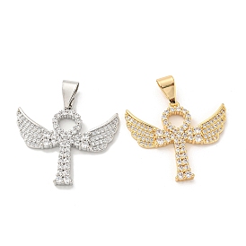 Brass Micro Pave Cubic Zirconia Pendants, Long-Lasting Plated, Angel