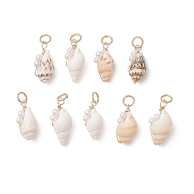 Естественно спиральные подвески оболочки, Подвески в форме ракушки с имитацией жемчуга, обмотанной медной проволокой., золотые