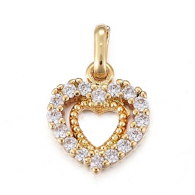 Brass Micro Pave Clear Cubic Zirconia Charms, Heart