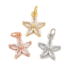 Rack Plating Brass Micro Pave Clear Cubic Zirconia Charms, Lead Free & Cadmium Free, Long-Lasting Plated, Flower