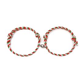 2Pcs Christmas Braided Cord Adjustable Bracelets Sets for Valentine's Day Present Gifts, with Alloy Magnetic Clasp