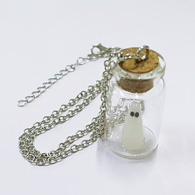 Halloween Luminous Ghost Glass Drift Bottle Pendant Necklaces