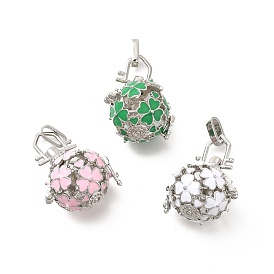 Alloy Enamel Bead Cage Pendants, Hollow Clover Charm, for Chime Ball Pendant Necklaces Making, Platinum