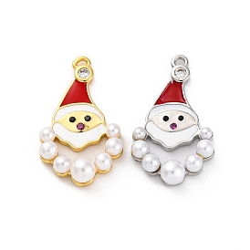 Santa Claus Brass Micro Pave Cubic Zirconia with Enamel Pendants, with Imitation Pearls, Lead Free & Cadmium Free Charms