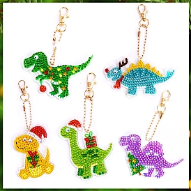 Christmas/Space/Sport Theme Dinosaur Shape DIY Diamond Painting Keychain Kits, with Resin Rhinestones, Diamond Sticky Pen, Tray Plate and Glue Clay