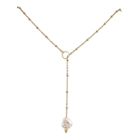 Ожерелья с подвесками из АБС-пластика с имитацией жемчуга, регулируемые 304 ожерелья-лариаты с цепочкой-сателлитом из нержавеющей стали