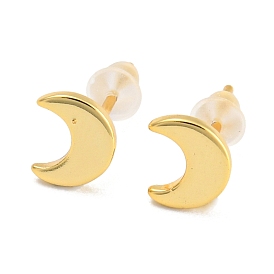 Rack Plating Brass Moon Studs Earrings for Women, Long-Lasting Plated