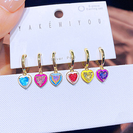 Sparkling Aurora Crystal Heart Earrings Set - 6 Pieces of Chic and Sweet Zircon Studs