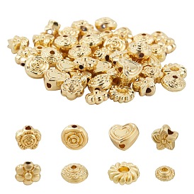 SUNNYCLUE 48Pcs 8 Style Alloy Beads, Cadmium Free & Lead Free, Real 18K Gold Plated, Mixed Shape