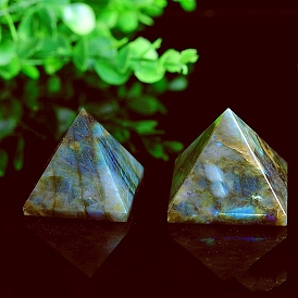 Natural Labradorite Pyramid Figurines, for Home Office Desktop Feng Shui Ornament