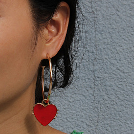 Fashionable Oil Drop Heart-Shaped Pendant Earrings with Exaggerated Circle Ear Jewelry