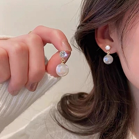 Alloy Rhinestone Dangle Earrings for Women, Imitation Pearl Beads Stud Earrings, with 925 Sterling Silver Pin
