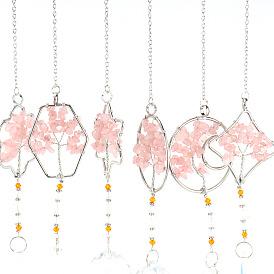 Кристаллы подвесные подвески украшения, с крошкой из натурального розового кварца и фурнитурой из сплава, для дома, садовые украшения