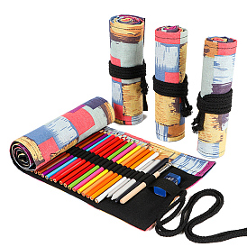 Handmade Canvas Pencil Roll Wrap, Roll Up Pencil Case for Coloring Pencil Holder