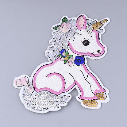 Computerized Embroidery Cloth Iron on/Sew on Patches, with Paillette/Sequins, Glitter, Appliques, Costume Accessories, Unicorn