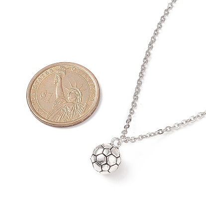 FootBall/Soccer Ball Alloy Pendant Necklace with 304 Stainless Steel Cable Chains, Sport Theme Jewelry for Men Women
