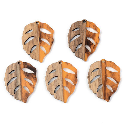 Autumn Theme Resin & Walnut Wood Pendants, Leaf
