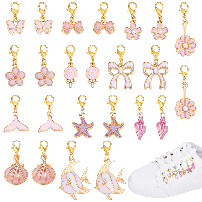 24 шт. 12 стили розовый цвет тема смешанные формы сплав эмалированные подвесные украшения, с карабин-лобстерами 