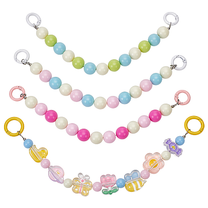 4Pcs 4 Style Acrylic Beaded Bag Straps, with Alloy Spring Gate Rings, Bag Replacement Accessories
