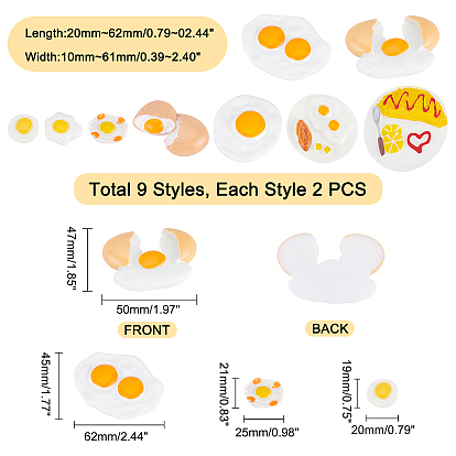 PandaHall Elite 18Pcs 9 Style Opaque Resin Cabochons, Imitation Food, Fried Egg & Egg