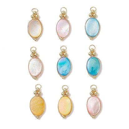 9 шт. 3 подвески из натуральных ракушек, окрашенные в цвета, овальные подвески с медной проволокой в оплетке, золотые