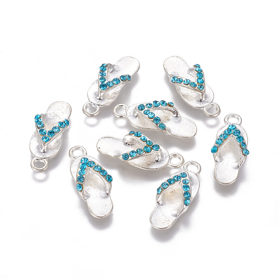 Antique Silver Plated Alloy Pendants, with Rhinestone, Flip Flops/Slipper