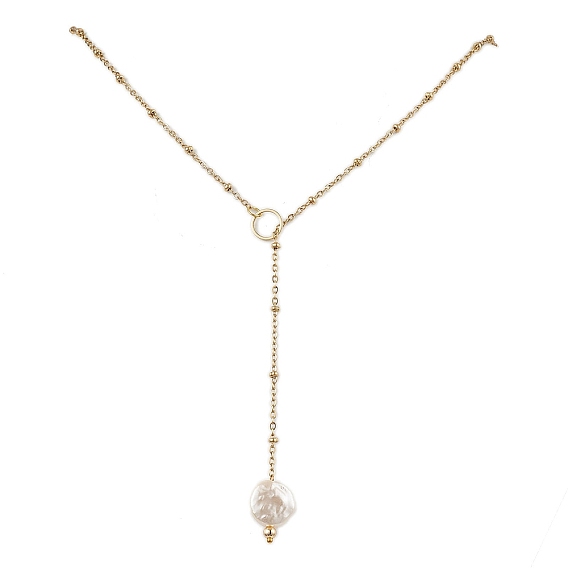 Ожерелья с подвесками из АБС-пластика с имитацией жемчуга, регулируемые 304 ожерелья-лариаты с цепочкой-сателлитом из нержавеющей стали