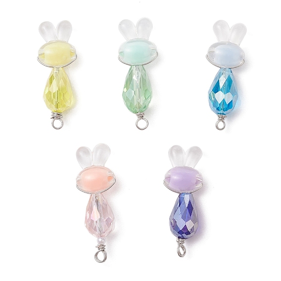 Подвески гальванизируйте стекла, кролик, с акриловыми бусинами и медной проволокой, граненые