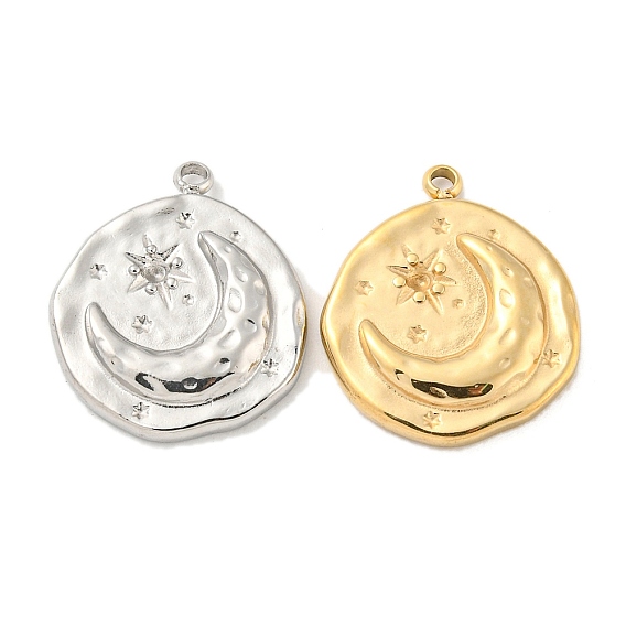 304 подвески из нержавеющей стали, плоский круглый с подвеской в виде луны и звезды
