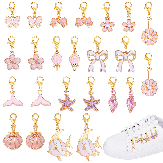 24 шт. 12 стили розовый цвет тема смешанные формы сплав эмалированные подвесные украшения, с карабин-лобстерами 