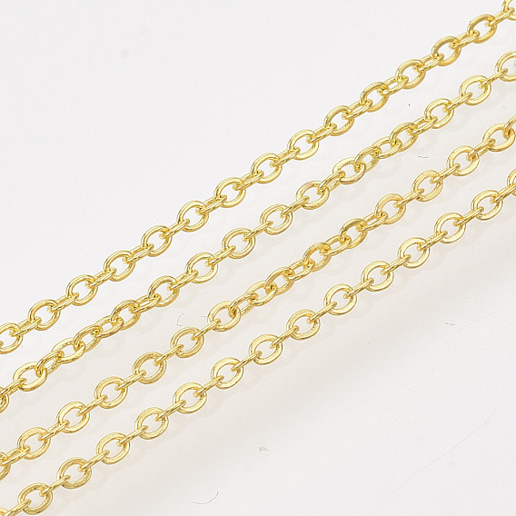 Iron Cable Chains, Soldered, with Spool, Flat Oval